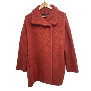 Wool Raccoon Yarn Sweater Coat M Rust Orange Cozy Quiet Luxury Lagen Cardigan